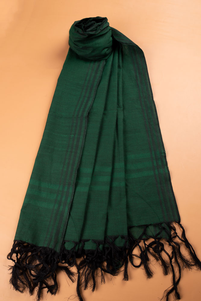 STRIPE GREEN HANDWOVEN PURE COTTON SCARF