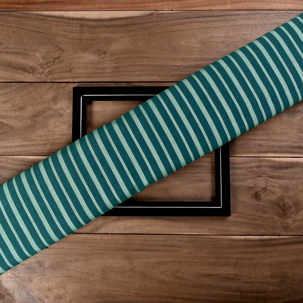 Stripe Green Pure Cotton 100 GSM Handwoven Fabric 318