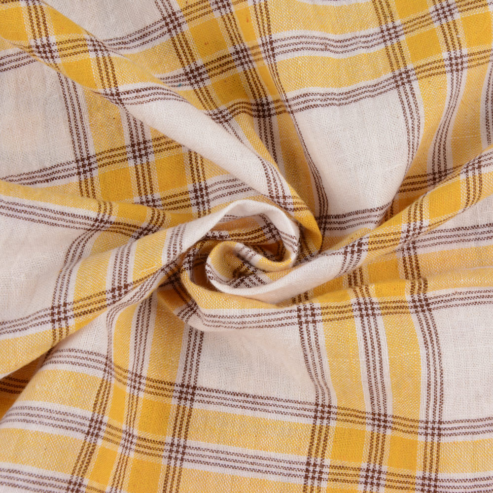 Check Yellow & White Pure Cotton 97 GSM Handwoven Fabric