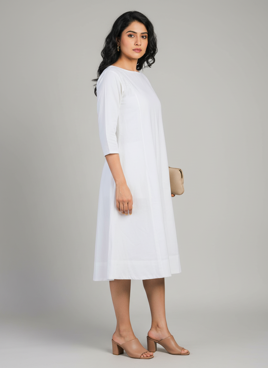 A-Line Panel Dress | Solid White