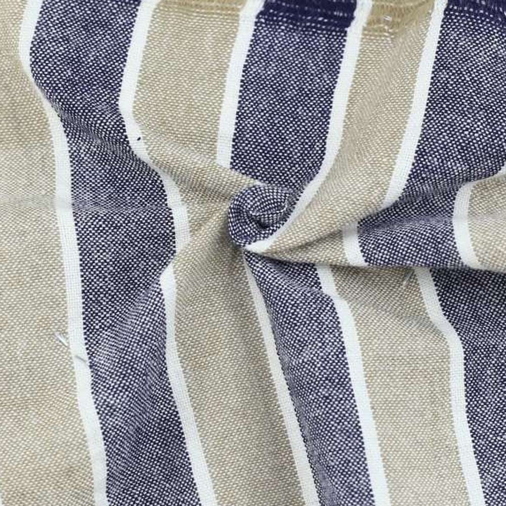 Stripe Navy Blue & Beige Pure Cotton 152 GSM Handwoven Fabric