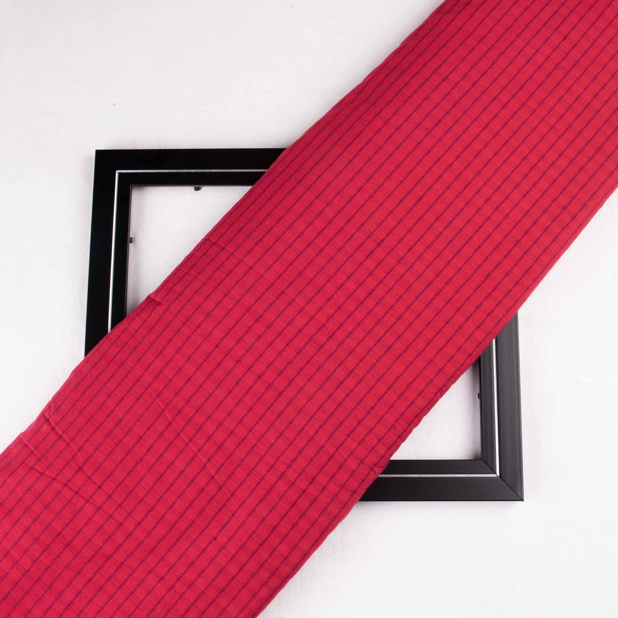 Stripe Red Blue Pure Cotton 88 GSM Handwoven Fabric