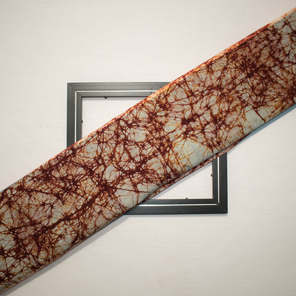 Abstract Cream Red Batik Printed Khadi Cotton 72 GSM Handwoven Fabric