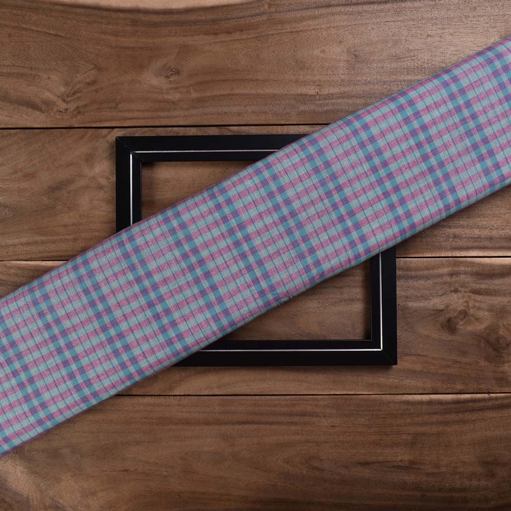 Check Green Pink Pure Cotton 72 GSM Handwoven Fabric
