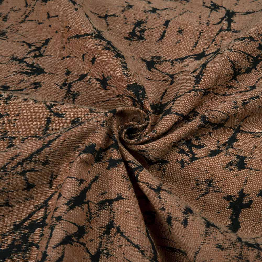 Abstract Brown Screenprinted Cotton Khadi 82 GSM Handwoven Fabric