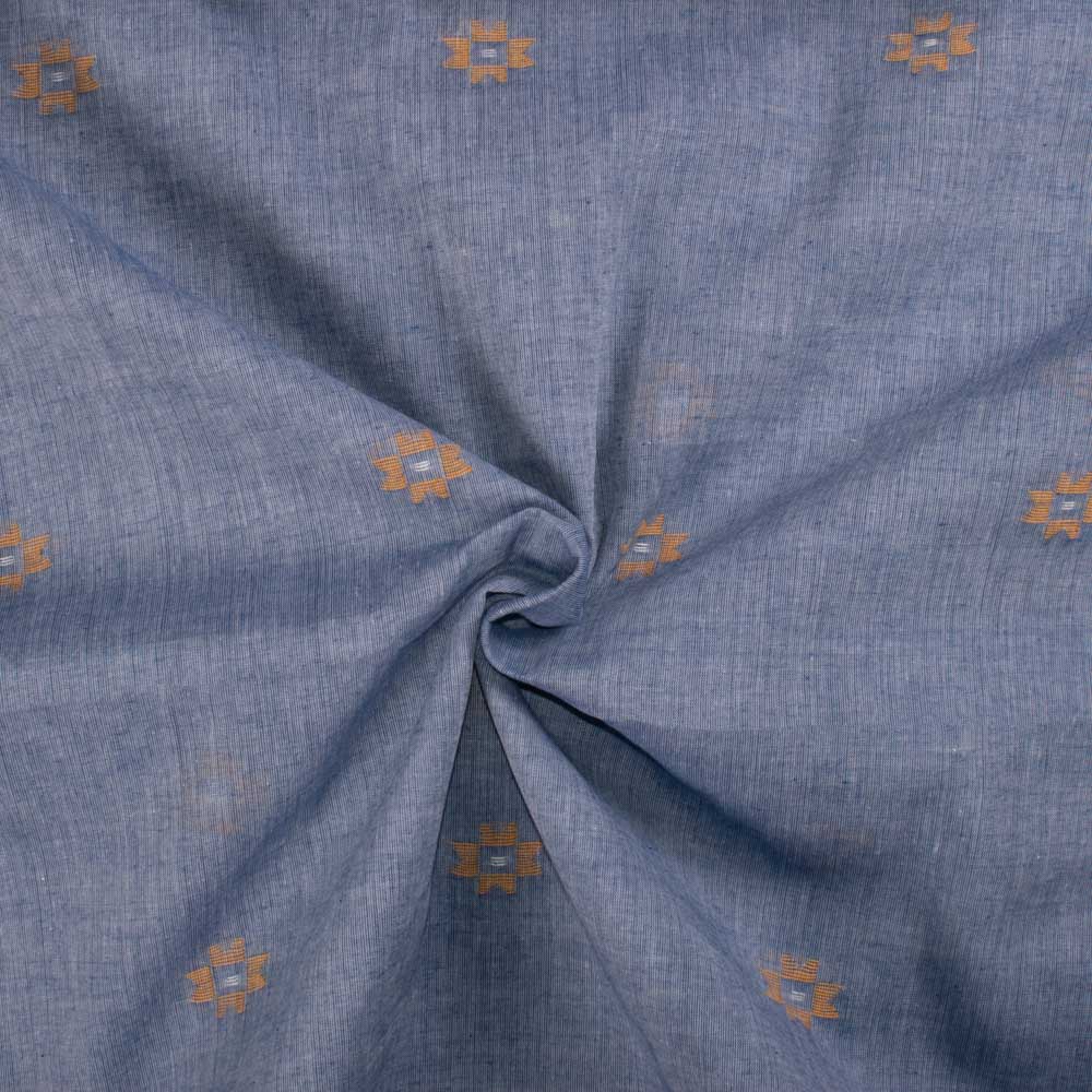 Geometric Blue Jamdani Pure Cotton 55 GSM Fabric 87