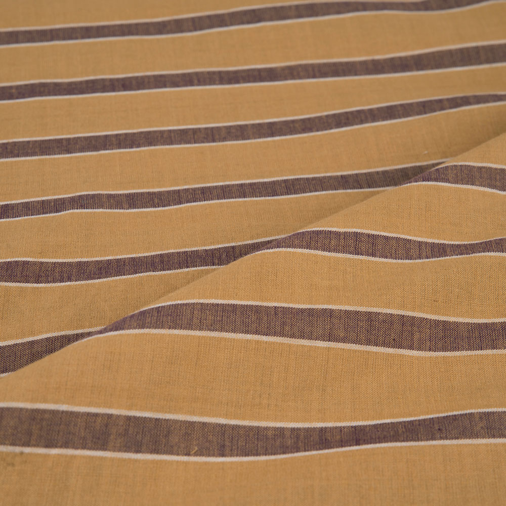 STRIPE MUSTARD YELLOW & BROWN PURE COTTON 83 GSM HANDWOVEN FABRIC 69