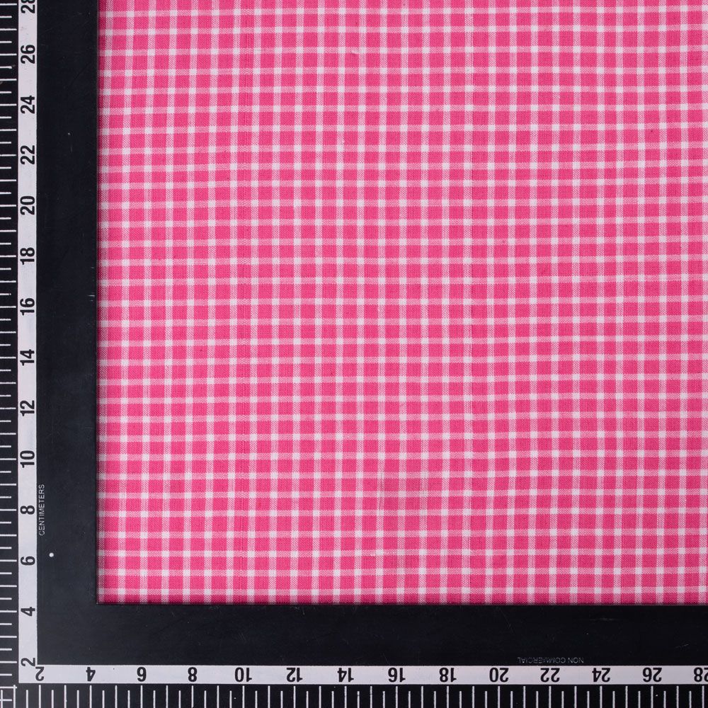 CHECK PINK & WHITE PURE COTTON 107 GSM HANDWOVEN FABRIC