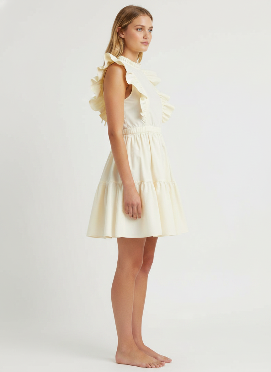 Rufles & Gathers Backless Dress With Back Tie