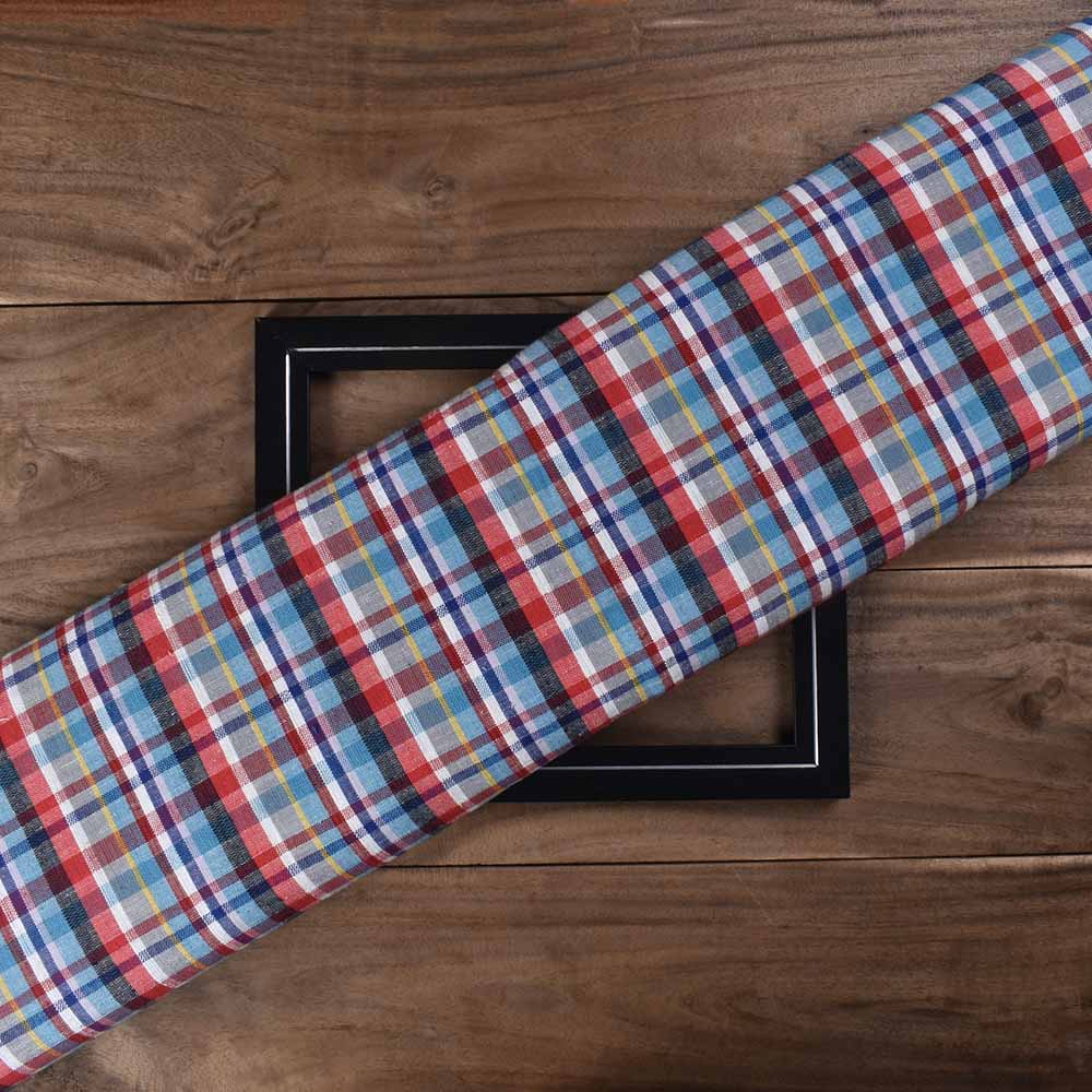 Check Multicolor Pure Khadi 170 GSM Handwoven Fabric