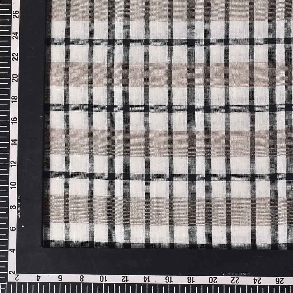 CHECK BLACK WHITE AND BROWN PURE COTTON 90 GSM HANDWOVEN FABRIC