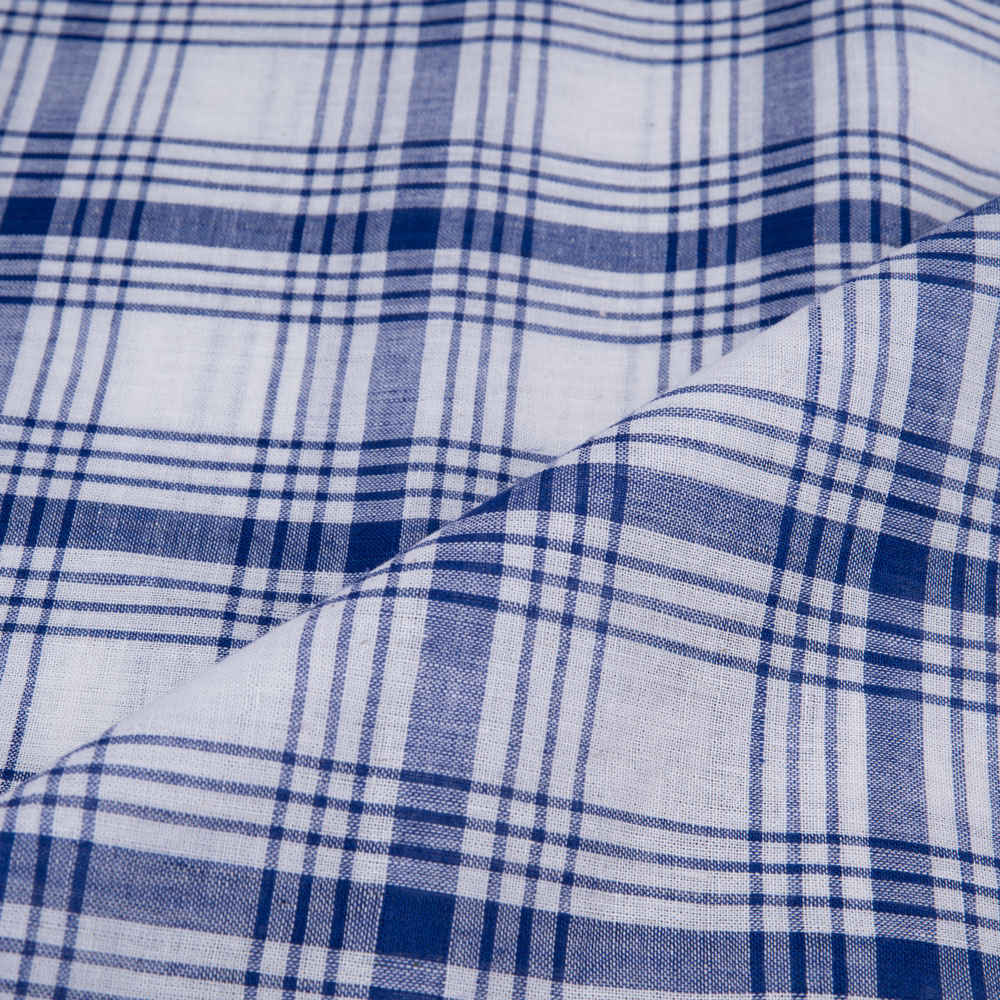 CHECK BLUE & WHITE PURE COTTON 88 GSM HANDWOVEN FABRIC