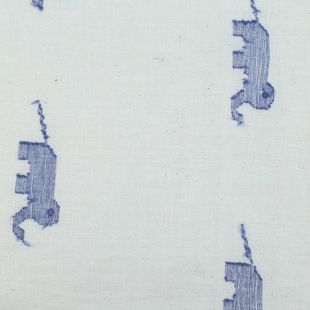 GEOMETRIC ELEPHANT CREAM JAMDANI PURE KHADI 118 GSM FABRIC