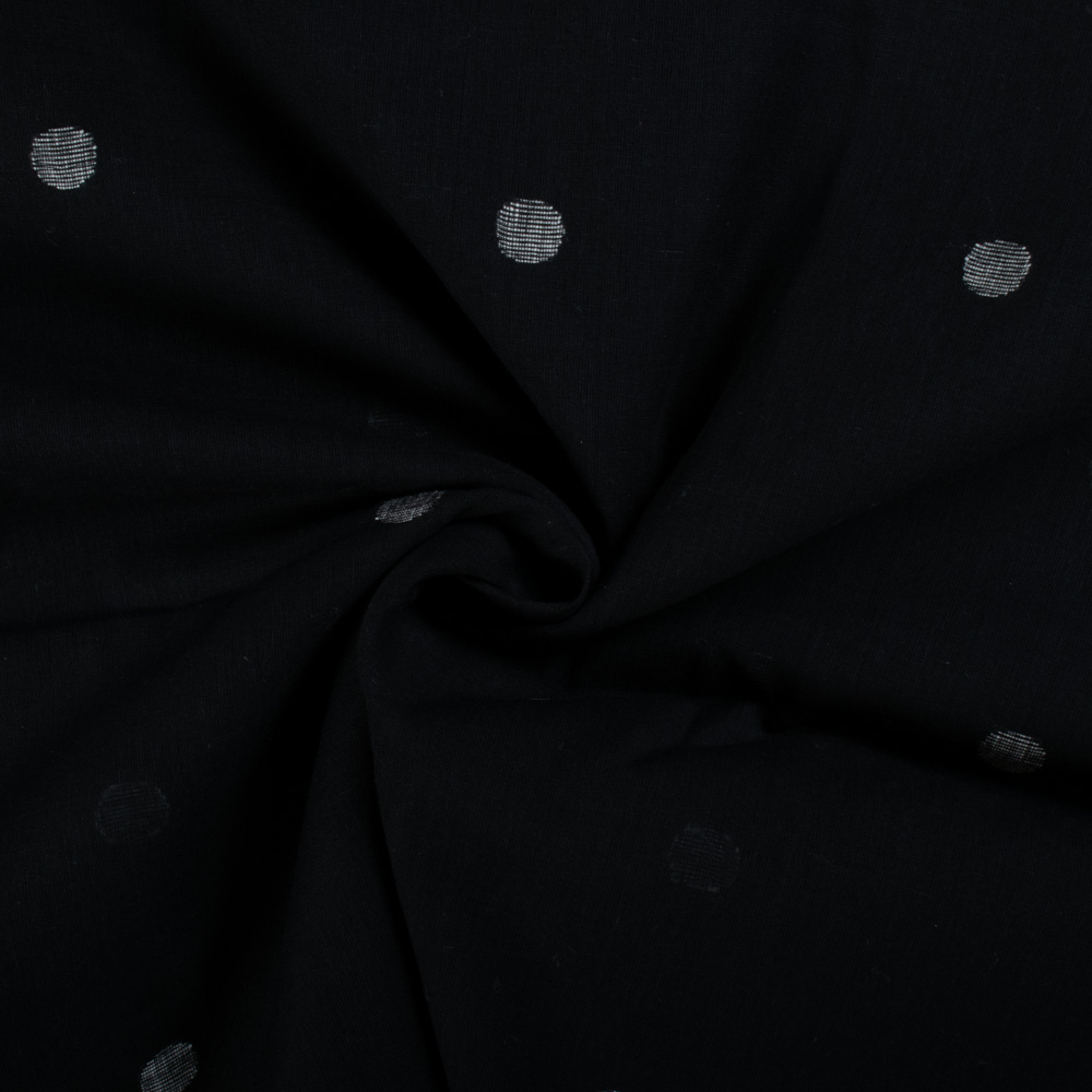 Black Base White Ball Jamdani Pure Cotton 60 GSM Handwoven Fabric