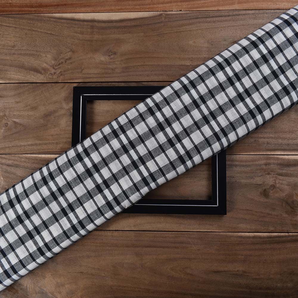 Check Black White Pure Cotton 90 GSM Handwoven Fabric