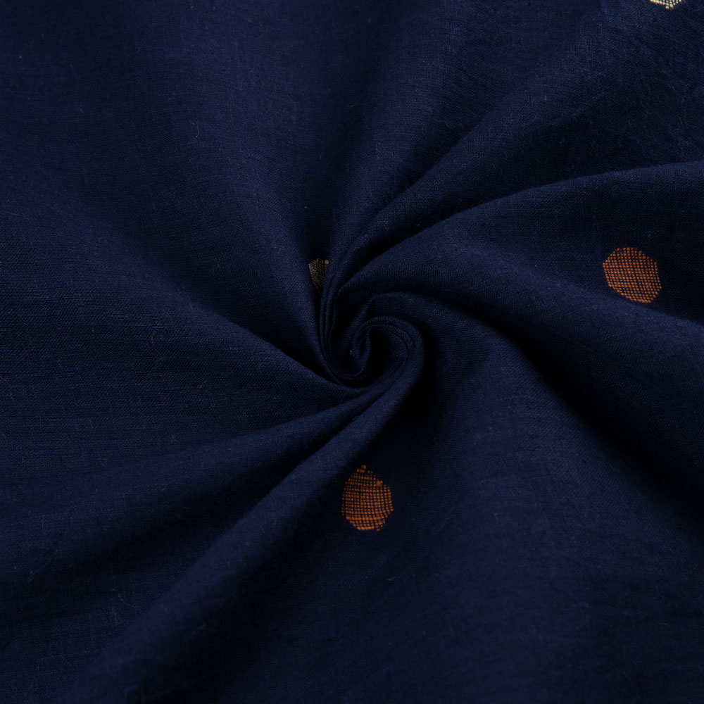Geometric Navy Blue Jamdani Pure Cotton 62 GSM Fabric