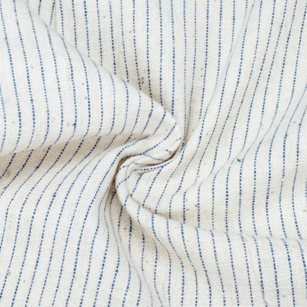 Stripe Blue & Cream Fabric - 130 GSM Handspun & Handwoven