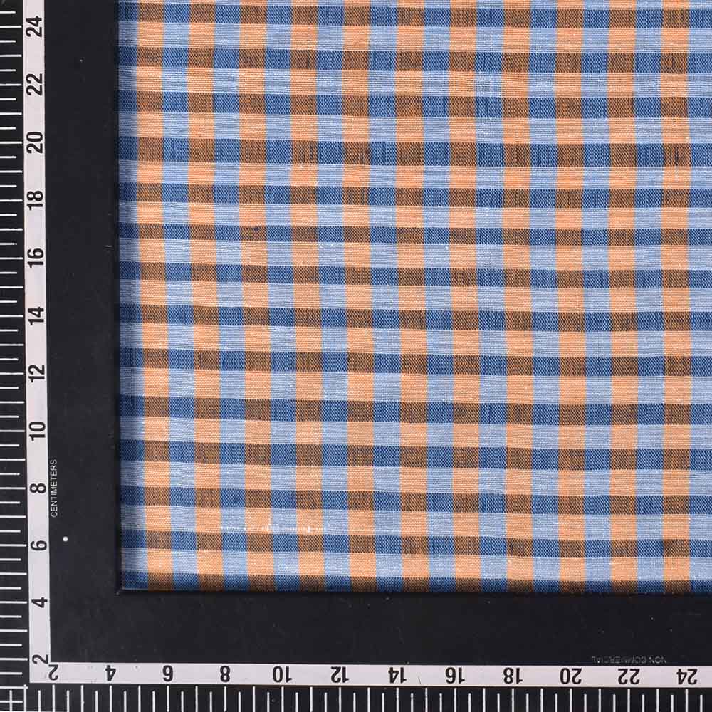 CHECK BLUE YELLOW KHADI COTTON 105 GSM HANDWOVEN FABRIC
