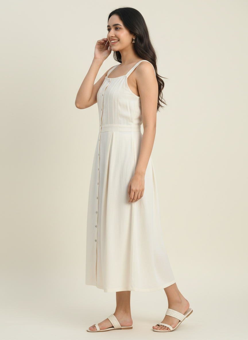 Tucks & Pleats Midi Dress