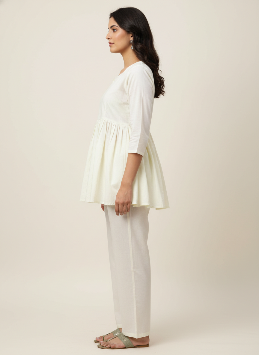 V- Neck Gathered Full Length Co-ord Set