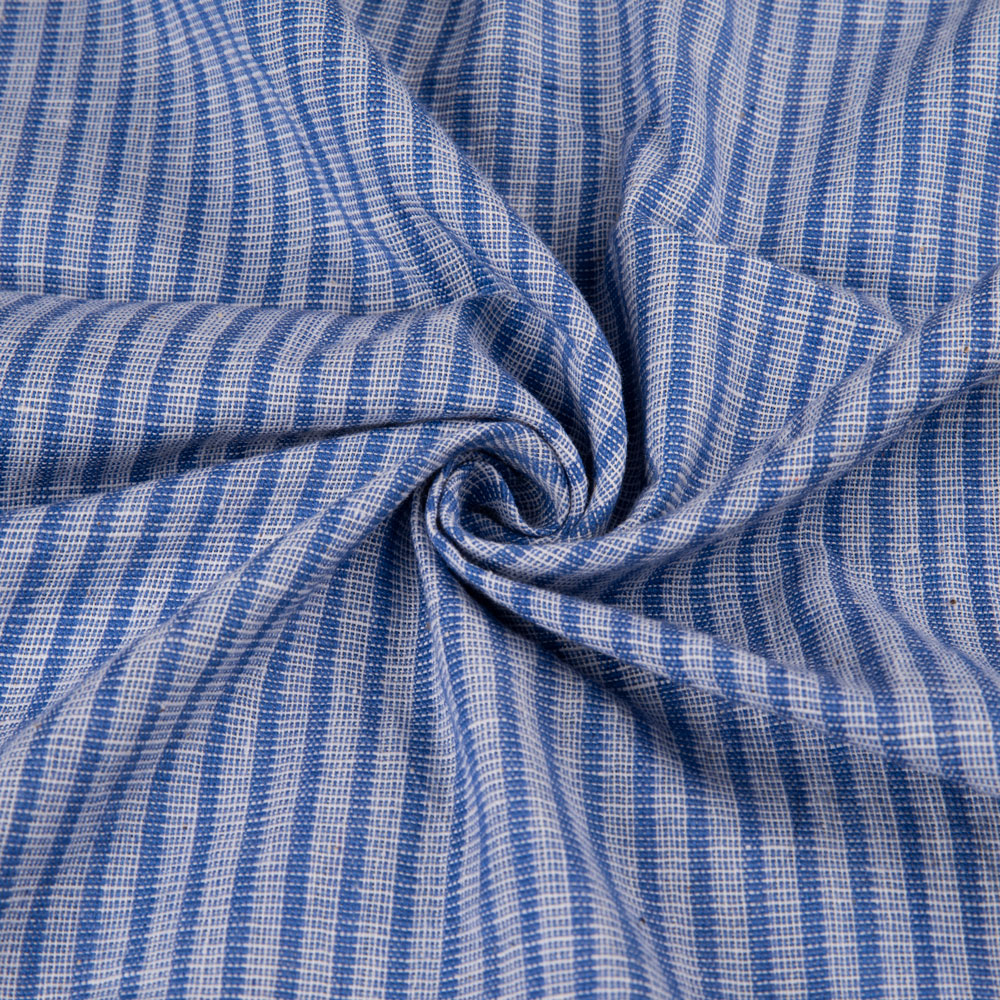 Stripe Blue Khadi Cotton 121 GSM Handwoven Fabric