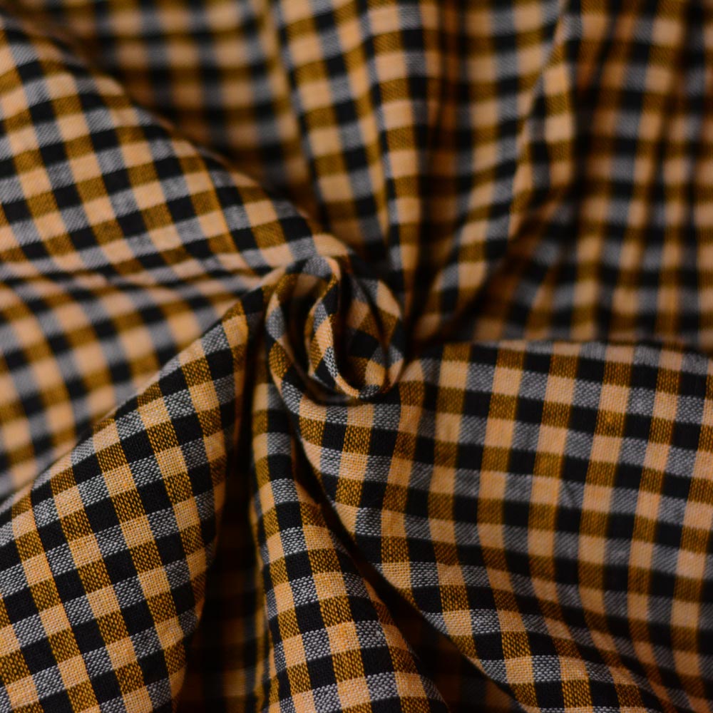 Check Orange & Black Pure Cotton 99 GSM Handwoven Fabric