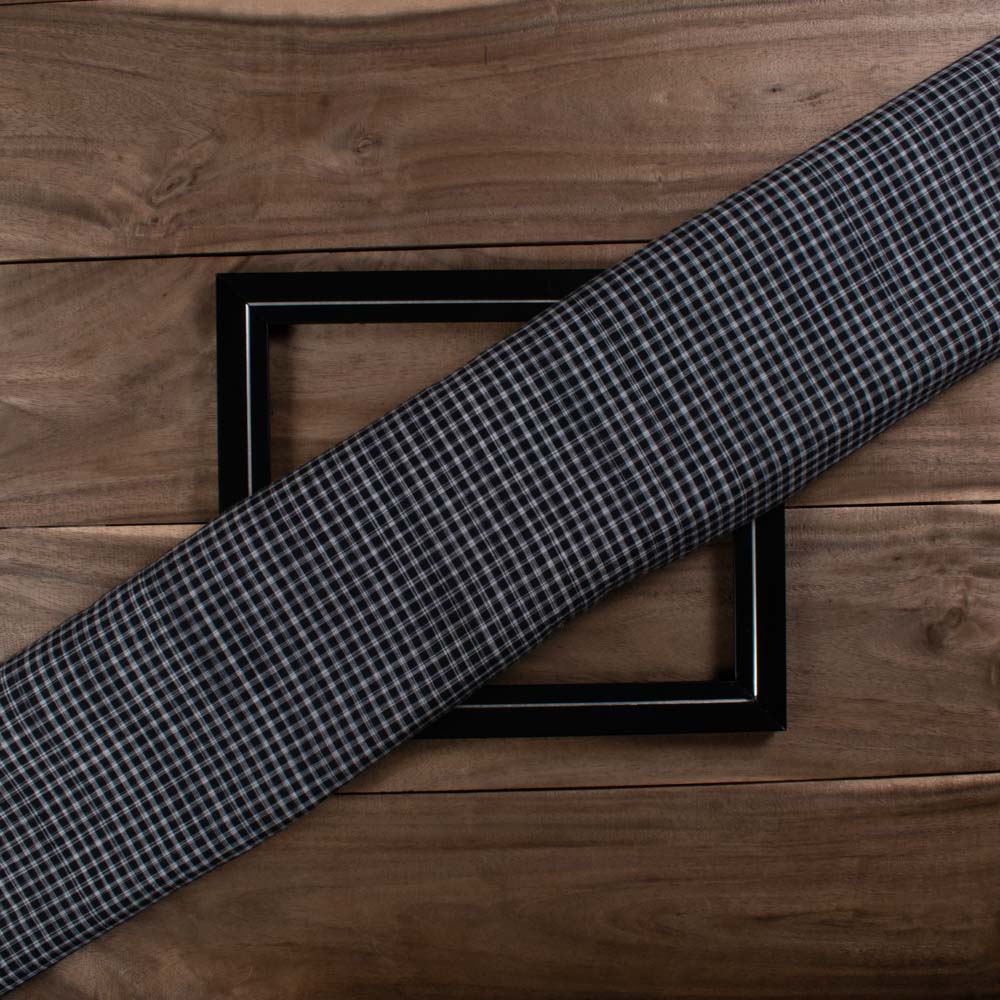 Check Black & White Pure Cotton 65 GSM Handwoven Fabric