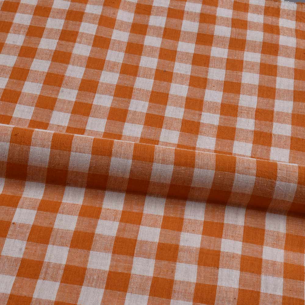 CHECK ORANGE PURE COTTON 72 GSM HANDWOVEN FABRIC