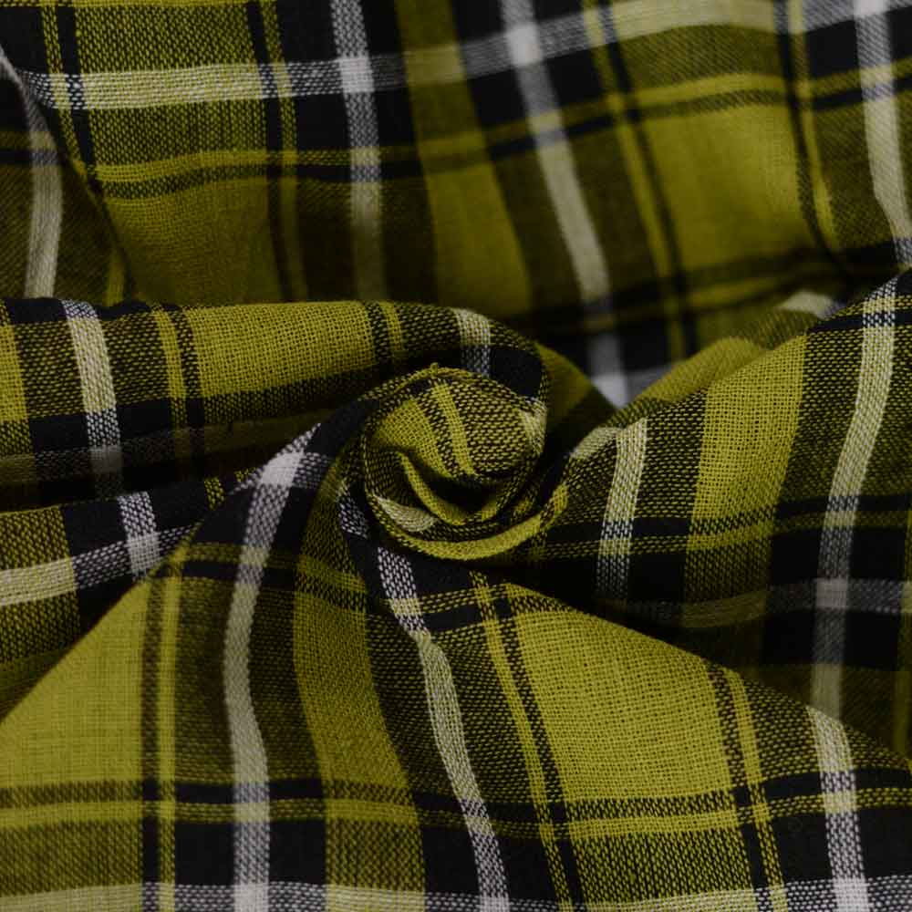 Check Green & Black Pure Cotton 88 GSM Handwoven Fabric