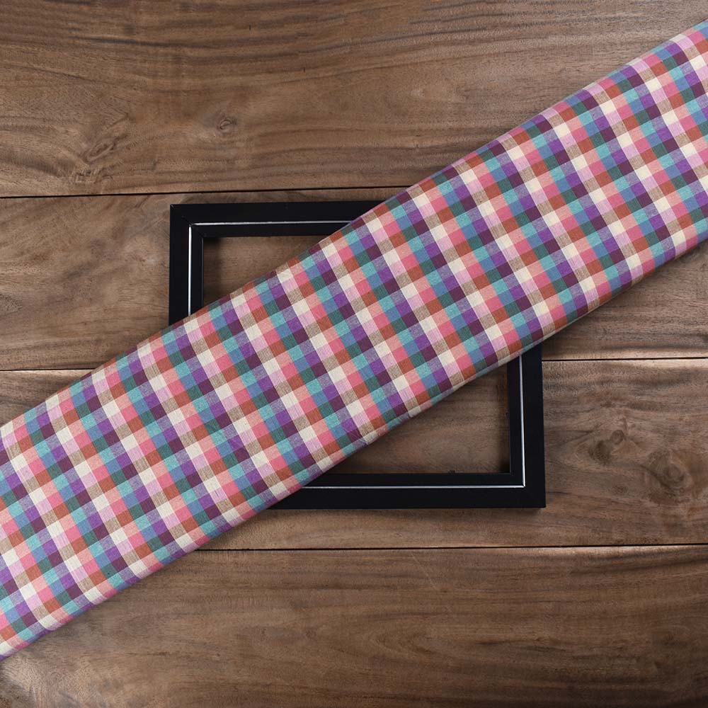 Check Multicolour Pure Cotton 97 GSM Handwoven Fabric 479