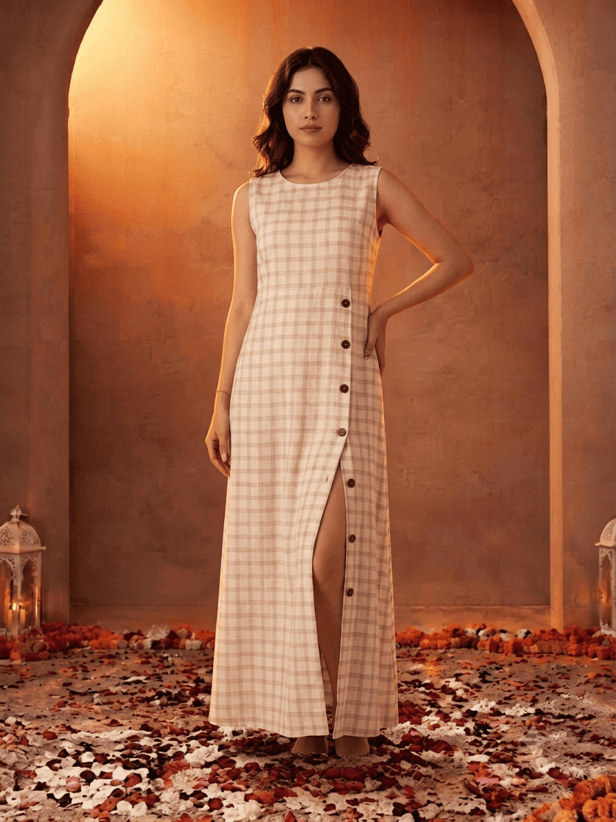Buttoned Slit Full Length Dress