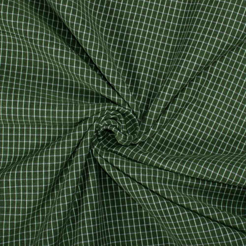 Check Green White Pure Cotton 105 GSM Handwoven Fabric 654