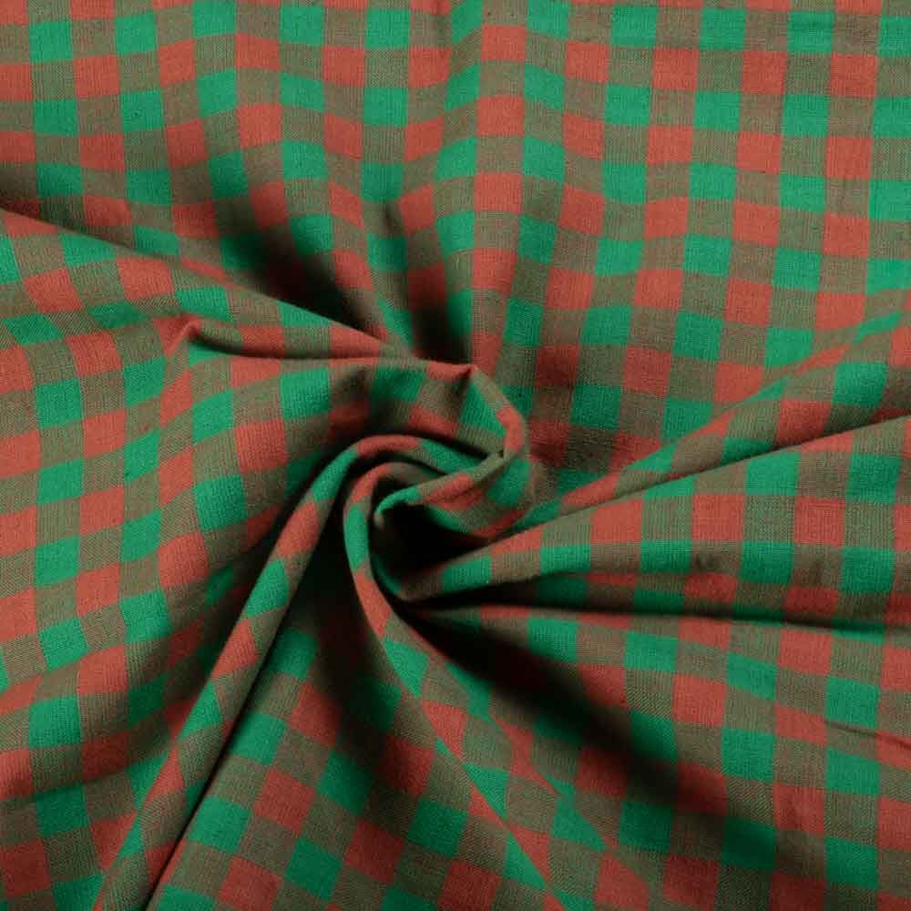 Check Green & Rust Color 110 GSM Pure Cotton Handwoven Fabric