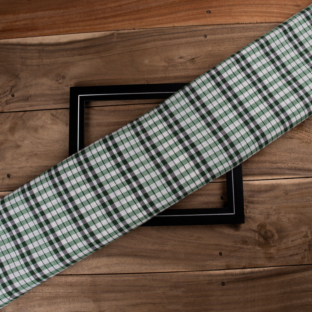 Check Green & White Pure Cotton 72 GSM Handwoven Fabric