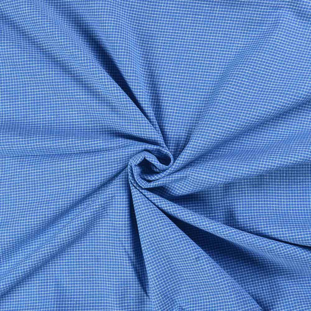 Check Blue & White Pure Cotton 94 GSM Handwoven Fabric 187a