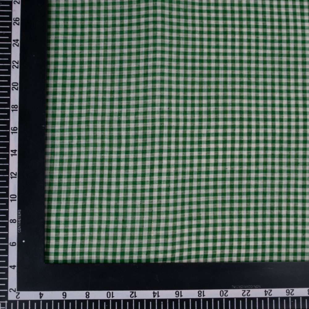 CHECK GREEN PURE COTTON 66 GSM HANDWOVEN FABRIC