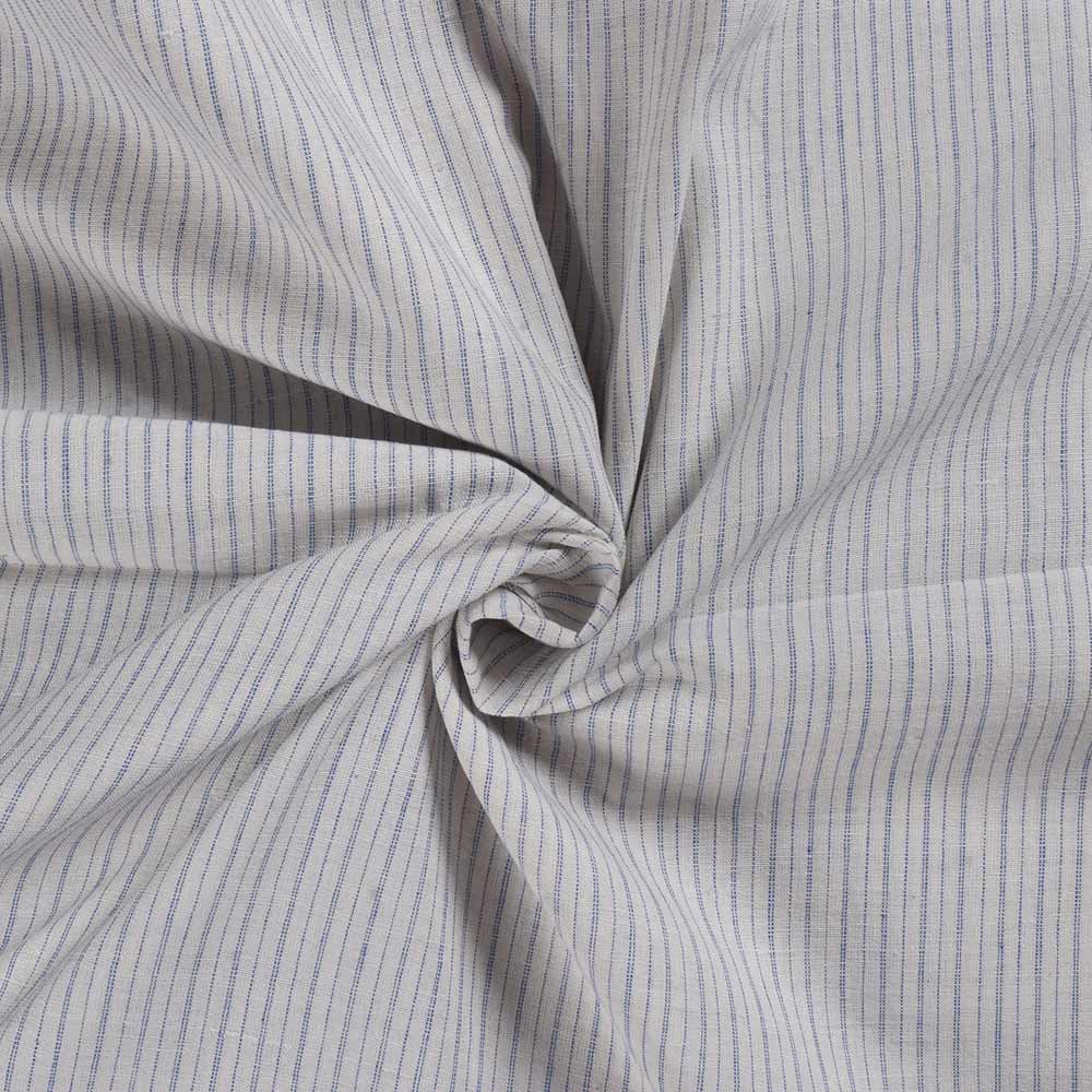 Pinstripe Cream & Blue Khadi Cotton 115 GSM Handwoven Fabric