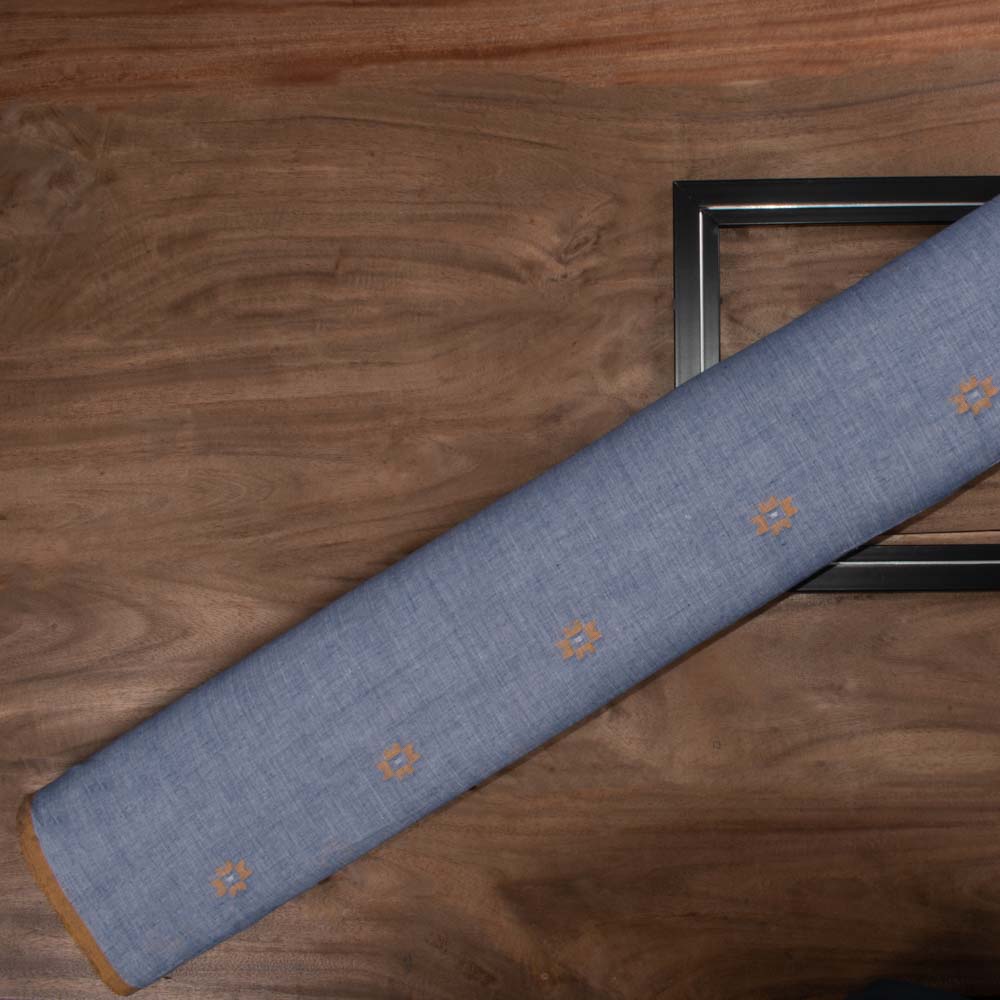 Geometric Blue Jamdani Pure Cotton 55 GSM Fabric 87