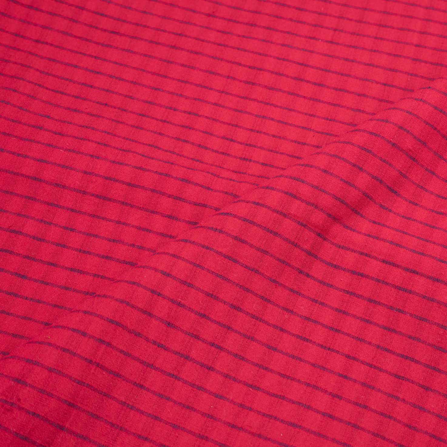 STRIPE RED BLUE PURE COTTON 88 GSM HANDWOVEN FABRIC