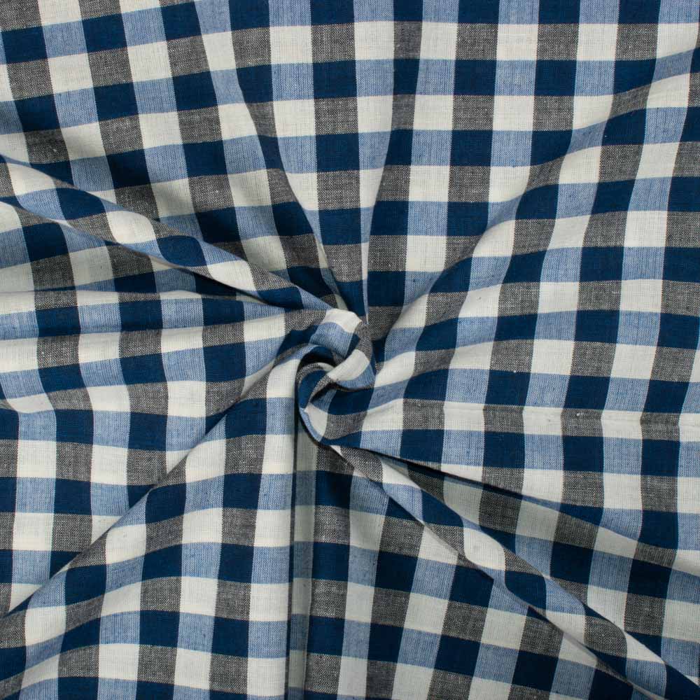 Check White Navy Blue Pure Cotton 110 GSM Handwoven Fabric 739