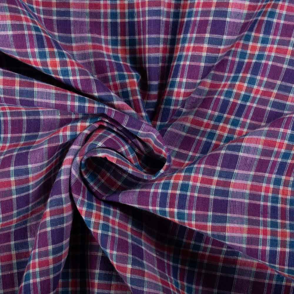 Check Multicolor 65 GSM Pure Cotton Handwoven Fabric