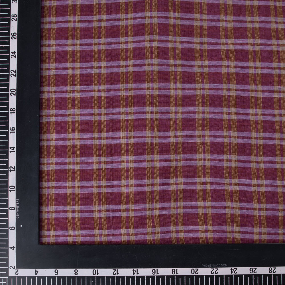 CHECK BROWN & PINK PURE COTTON 110 GSM HANDWOVEN FABRIC