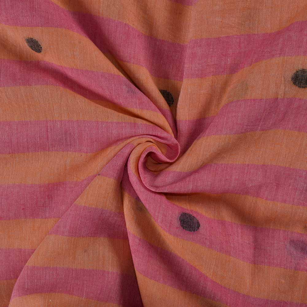 Polka Dot Stripe Orange Red Jamdani Pure Cotton 60 GSM Handwoven Fabric