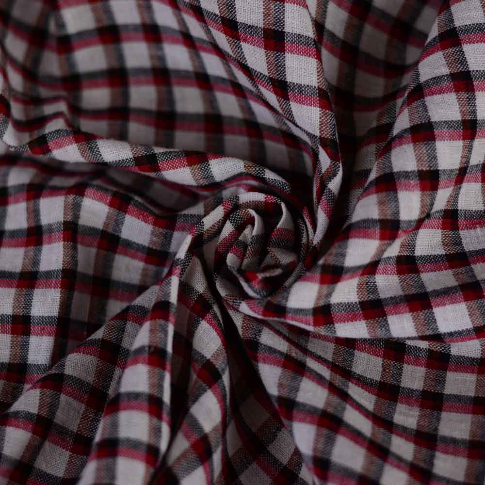 Check Black Maroon & Brown Pure Cotton 97 GSM Handwoven Fabric