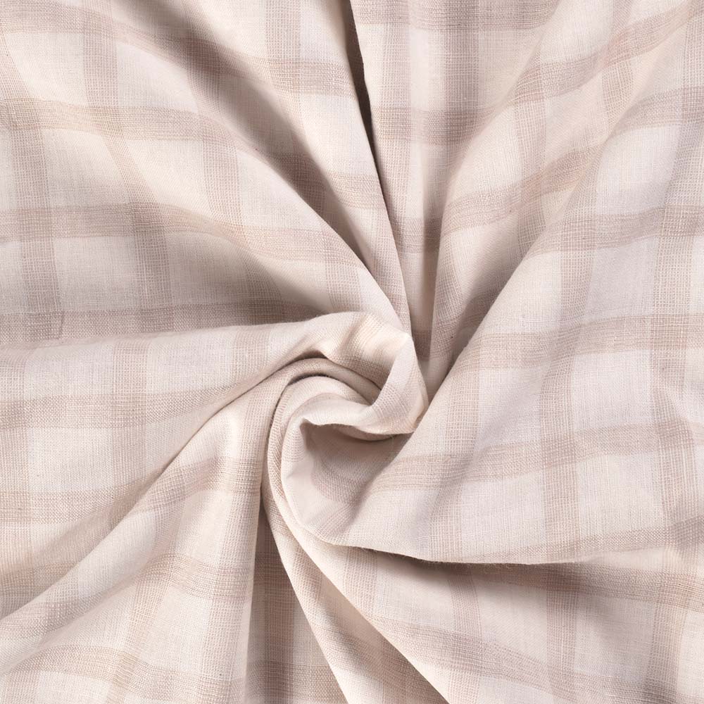 Check White Cream Pure Cotton 98 GSM Handwoven Fabric