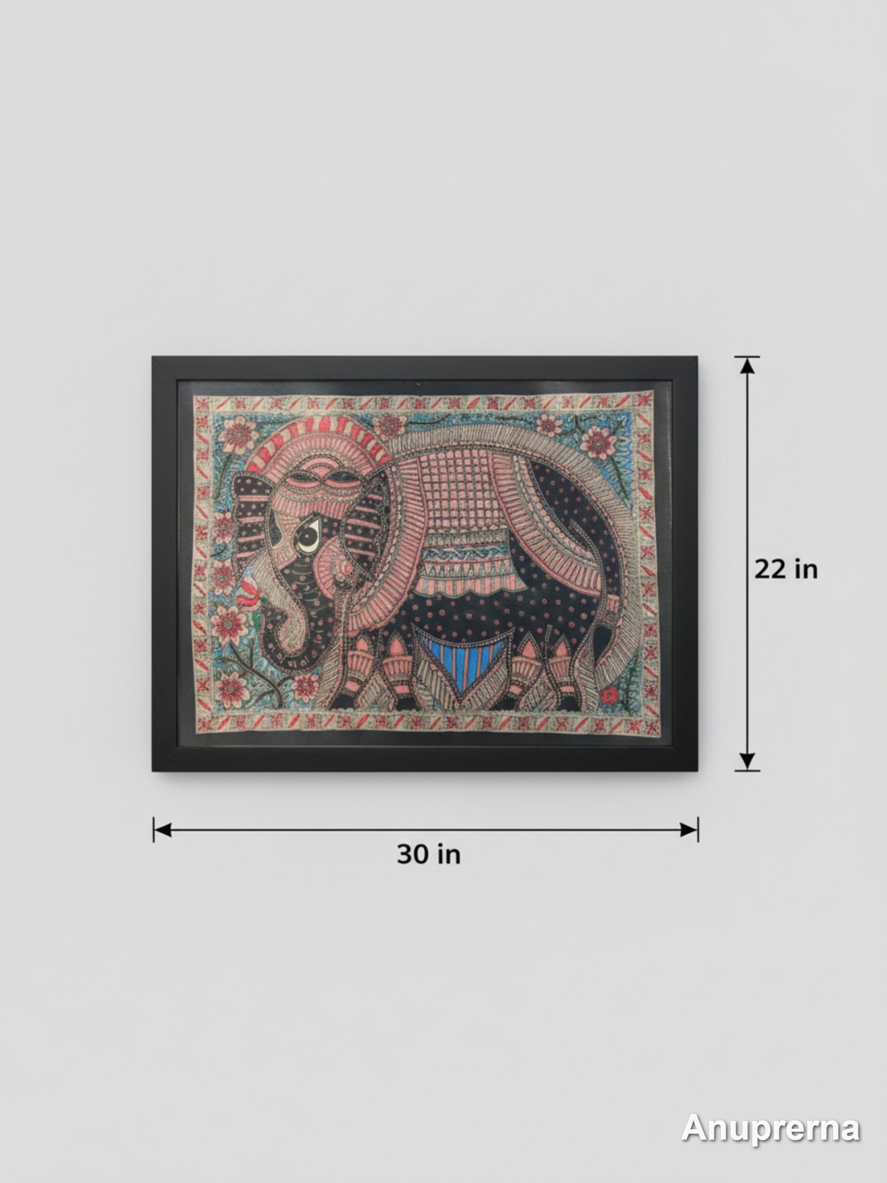 Black Decorated Elephant Madhubani Wall Art Decor