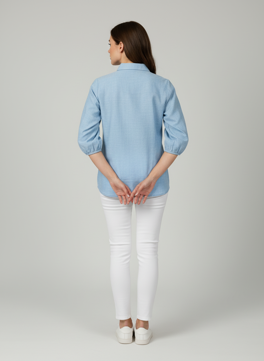 Spread Collared Shirt With Center Buttoned Placket- Balloon Sleeves