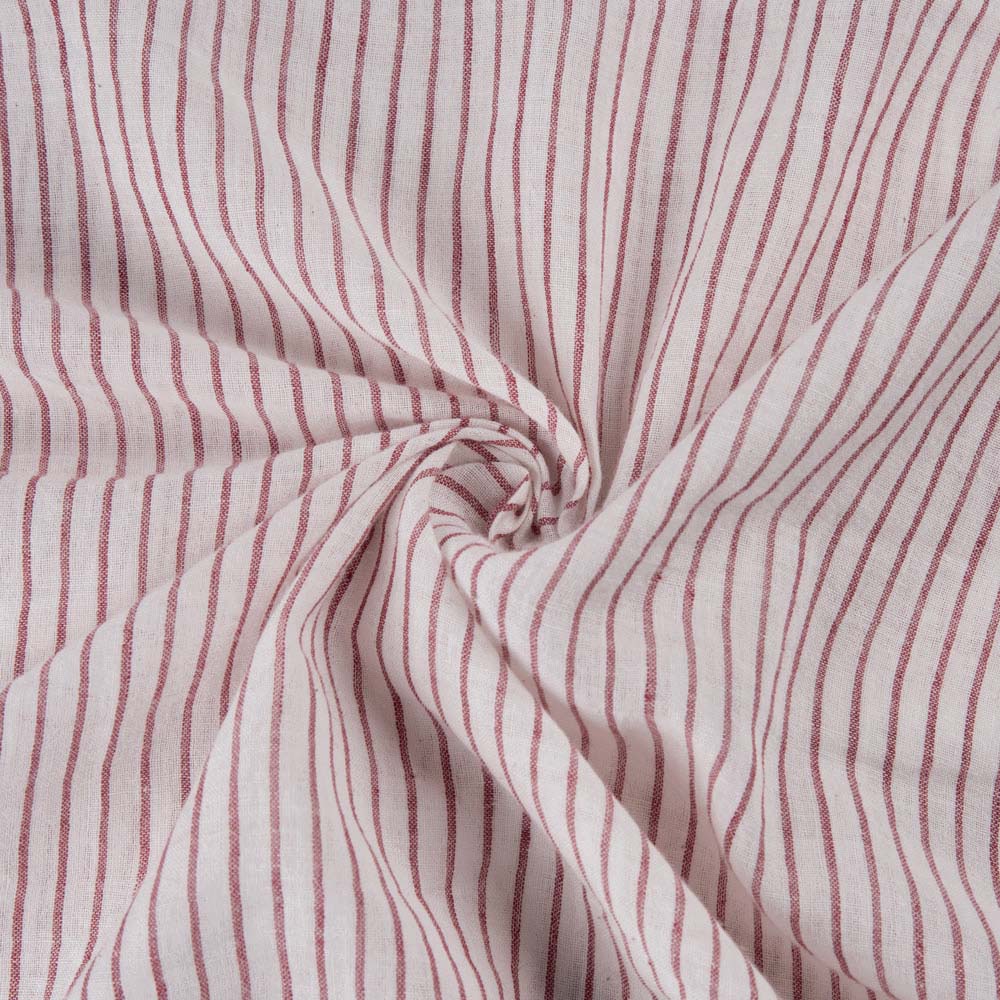 Stripe White & Red Cotton 63 GSM Handwoven Fabric