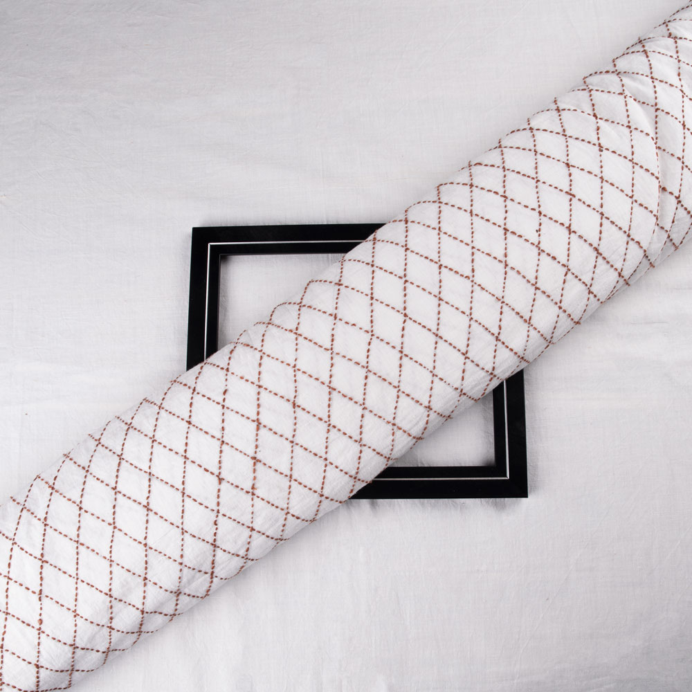 Khadi cotton fabric with Kantha embroidery in a diamond pattern