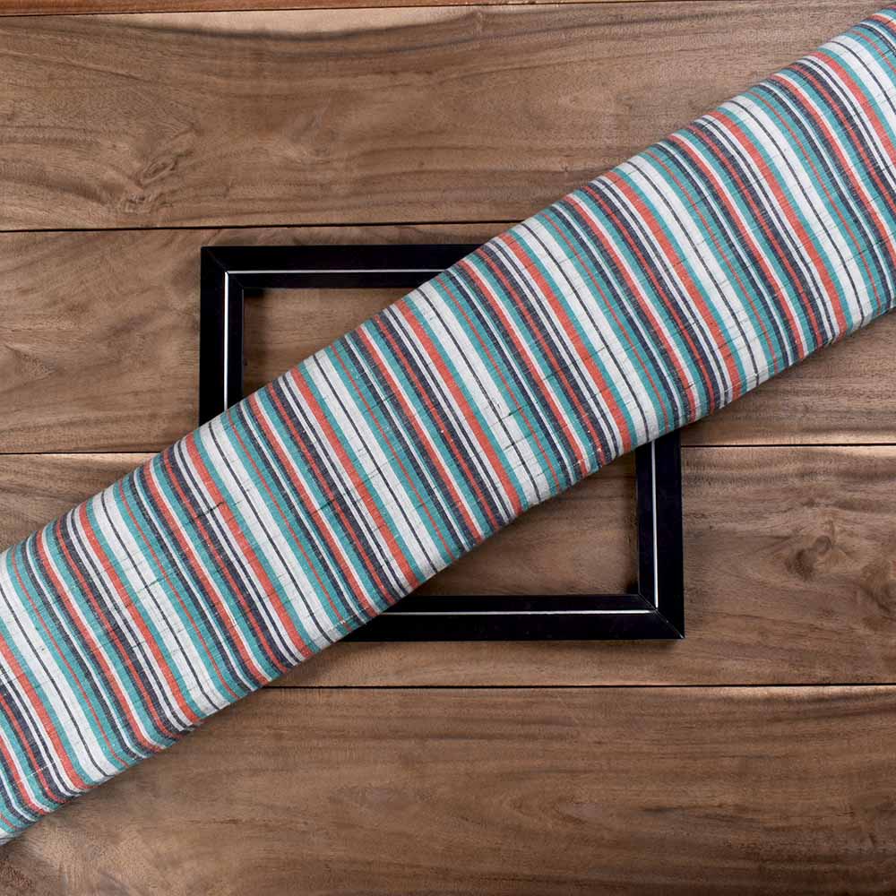 Stripe Multicolor Futki Khadi Cotton 85 GSM Handwoven Fabric